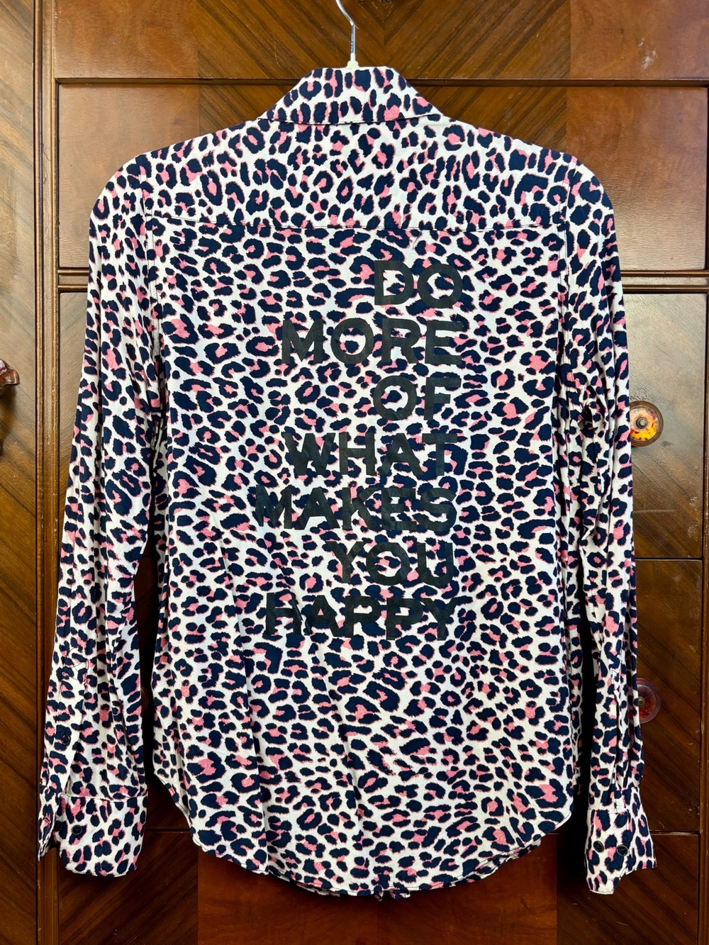Zadig & Voltaire Pink Leopard 🐆 Print “Do More Of What Makes You Happy” Shirt M